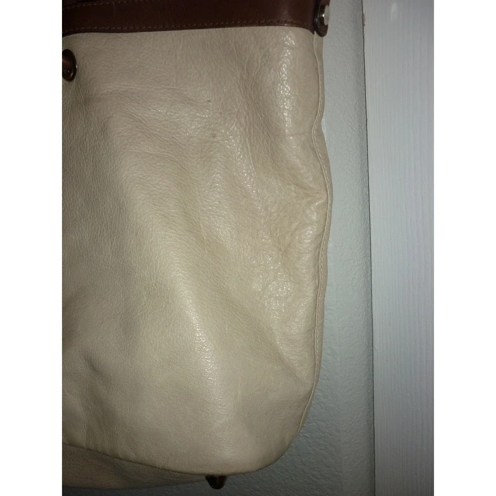 Marco Buggiani Chic‎ Tote Bag Women Beige Brown Leather Top Handle Shoulder Bag